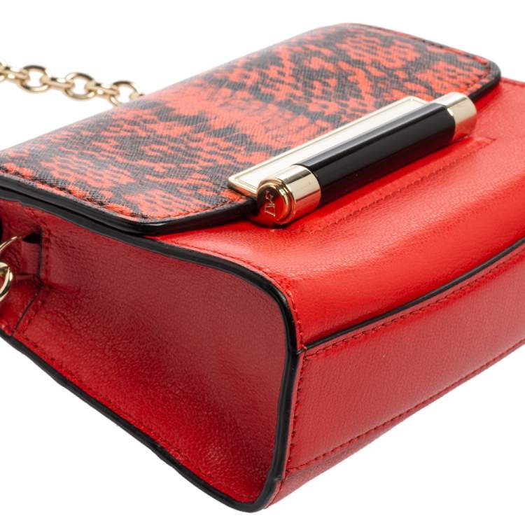 Pre Owned Diane von Furstenberg Red Python Effect and Leather Mini Micro Highline Crossbody Bag