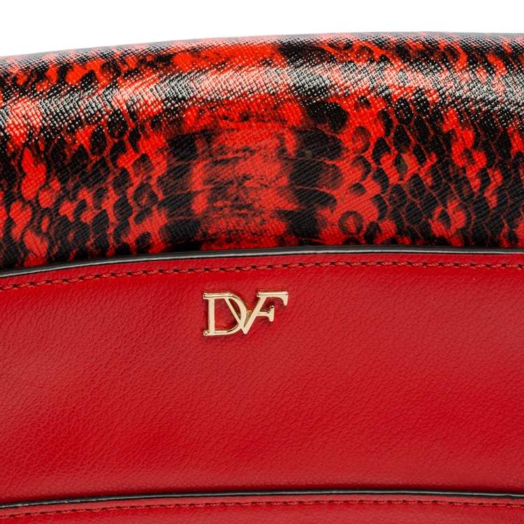 Pre Owned Diane von Furstenberg Red Python Effect and Leather Mini Micro Highline Crossbody Bag