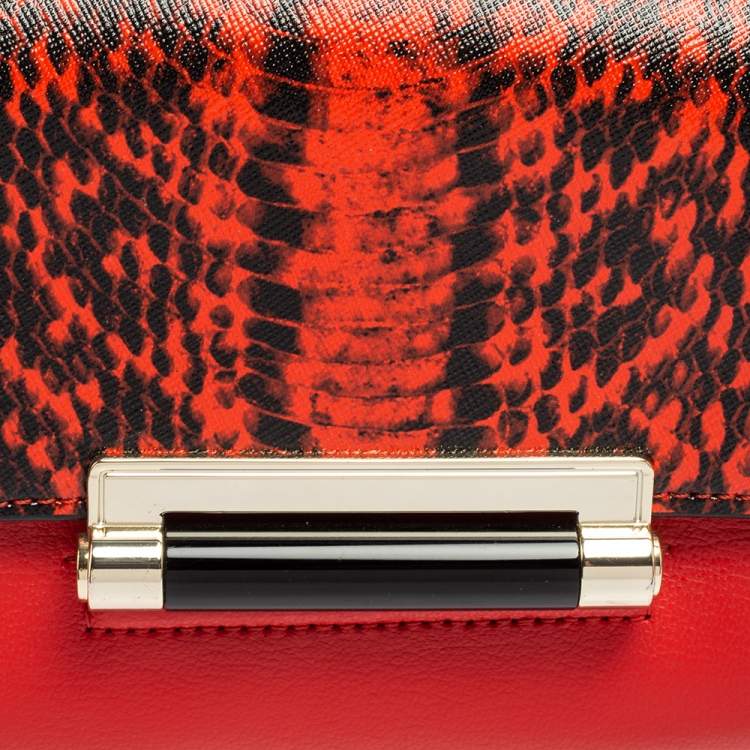 Pre Owned Diane von Furstenberg Red Python Effect and Leather Mini Micro Highline Crossbody Bag