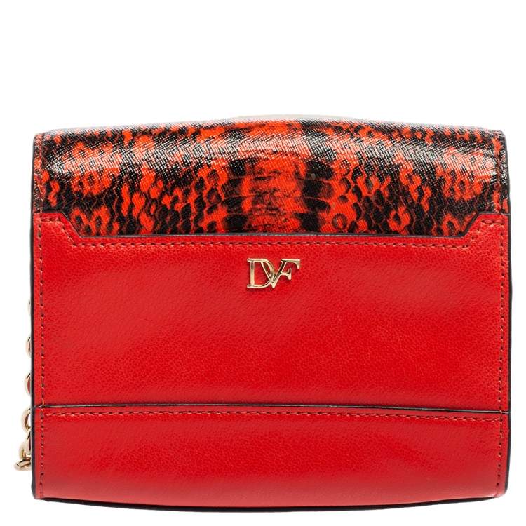Pre Owned Diane von Furstenberg Red Python Effect and Leather Mini Micro Highline Crossbody Bag