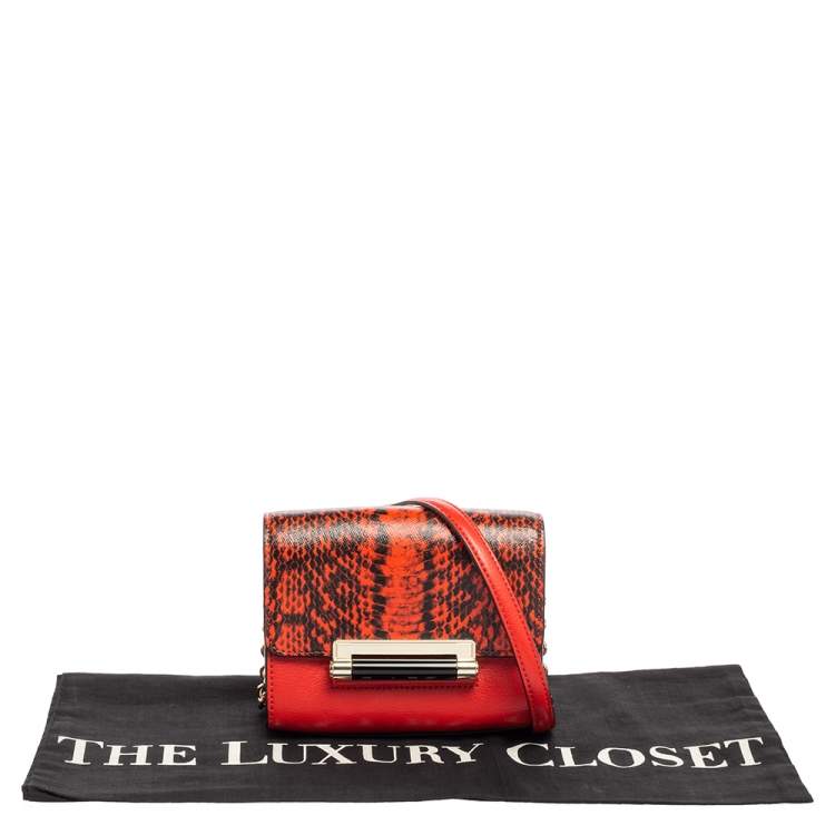 Pre Owned Diane von Furstenberg Red Python Effect and Leather Mini Micro Highline Crossbody Bag