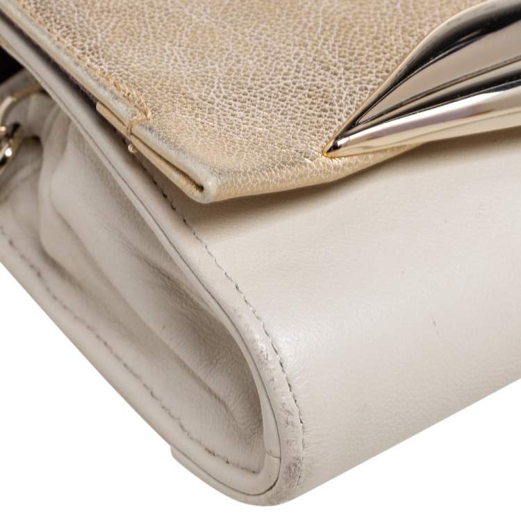 Pre Owned Diane von Furstenberg Gold/Off White Leather Flirty Lips Mini Crossbody Bag