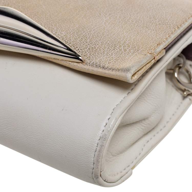 Pre Owned Diane von Furstenberg Gold/Off White Leather Flirty Lips Mini Crossbody Bag