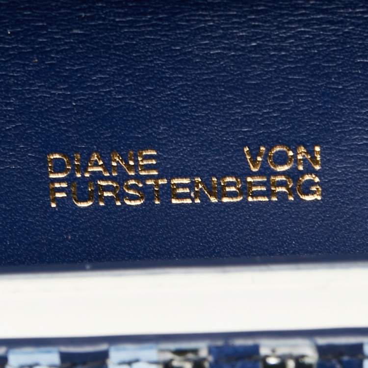 Pre Owned Diane Von Furstenberg Blue/Silver Leather and Suede Stripe East West Envelope Clutch