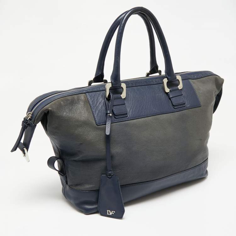 Pre Owned Diane Von Furstenberg Blue Leather Satchel 