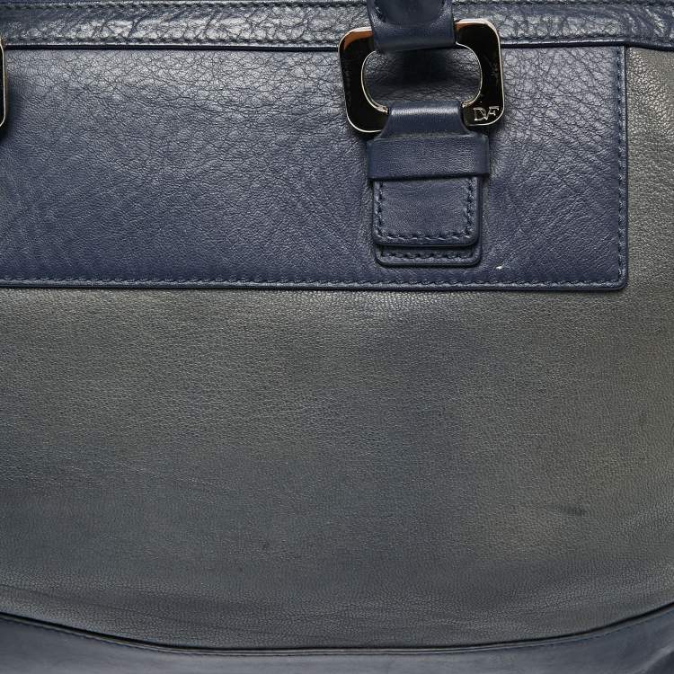 Pre Owned Diane Von Furstenberg Blue Leather Satchel 