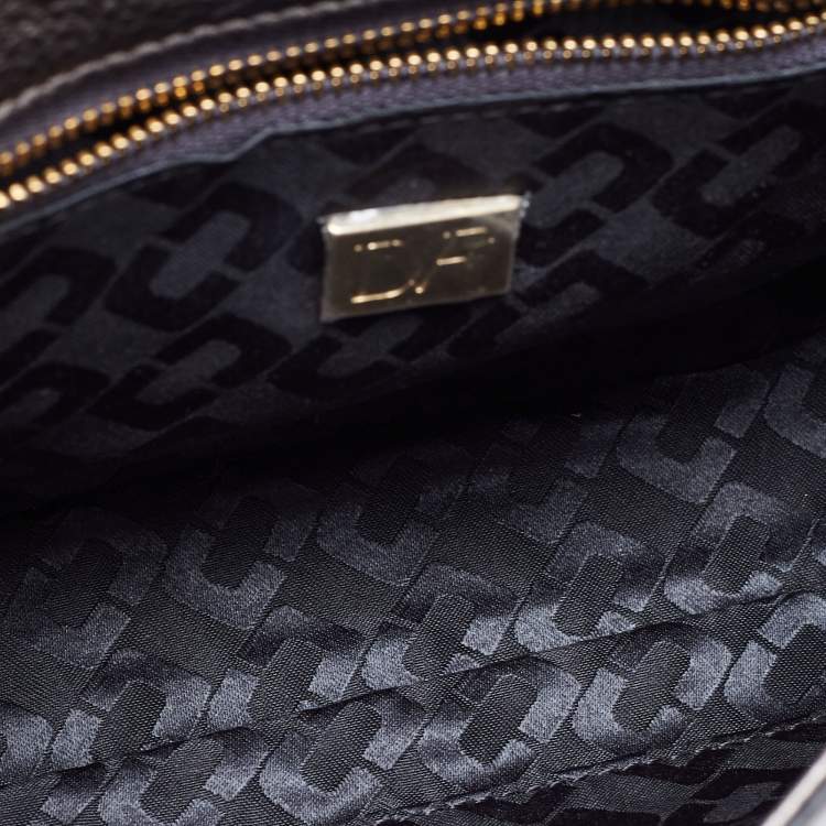 Pre Owned Diane von Furstenberg Metallic Grey Lizard Embossed and Leather Mini 440 Shoulder Bag