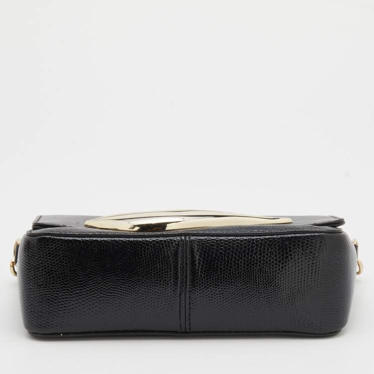 Pre Owned Diane Von Furstenberg Black Patent and Leather Flirty Lips Shoulder Bag