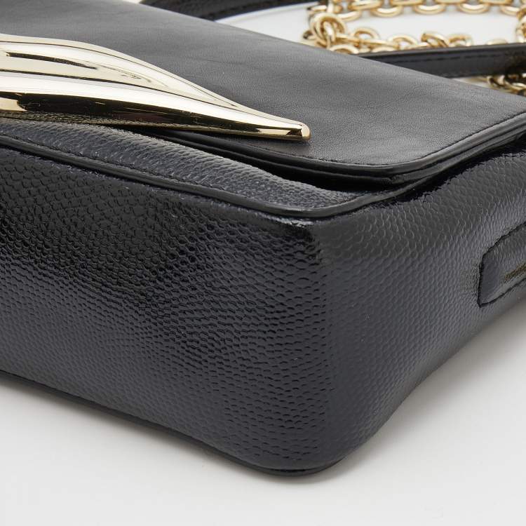Pre Owned Diane Von Furstenberg Black Patent and Leather Flirty Lips Shoulder Bag