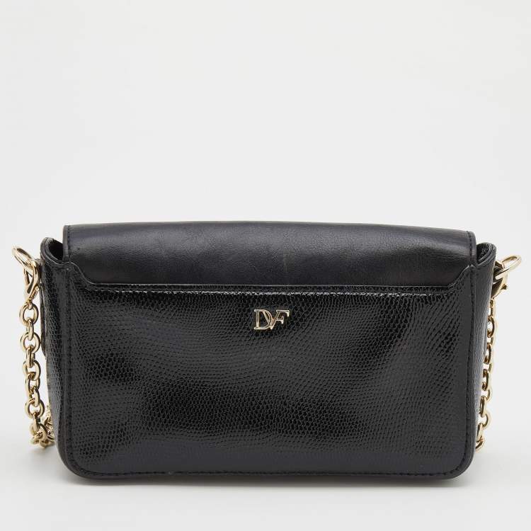 Pre Owned Diane Von Furstenberg Black Patent and Leather Flirty Lips Shoulder Bag