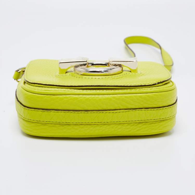 Pre Owned Diane Von Furstenberg Neon Green Leather Flap Crossbody Bag
