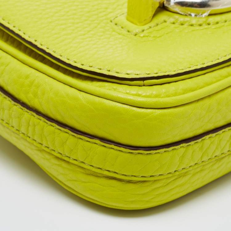 Pre Owned Diane Von Furstenberg Neon Green Leather Flap Crossbody Bag