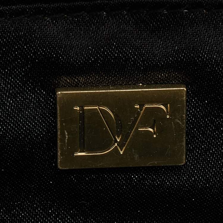 Pre Owned Diane Von Furstenberg Black Ostrich Embossed Leather Tonda Clutch