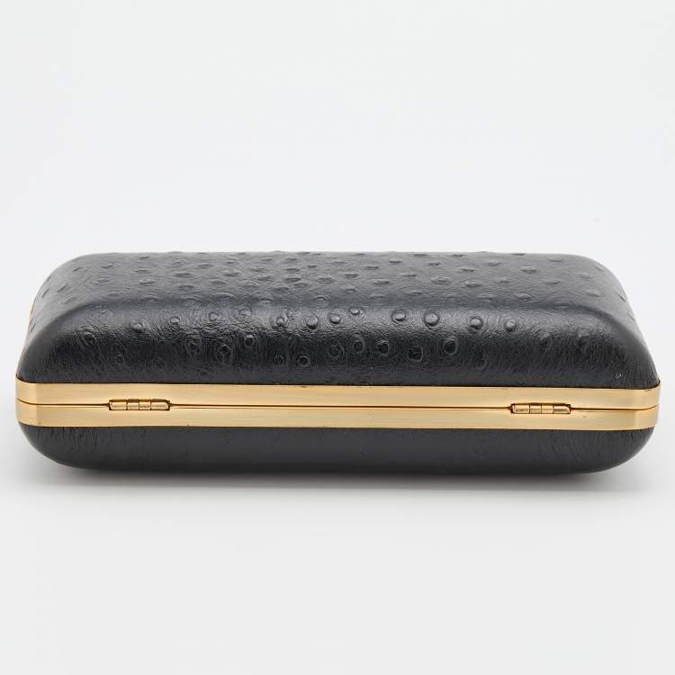 Pre Owned Diane Von Furstenberg Black Ostrich Embossed Leather Tonda Clutch