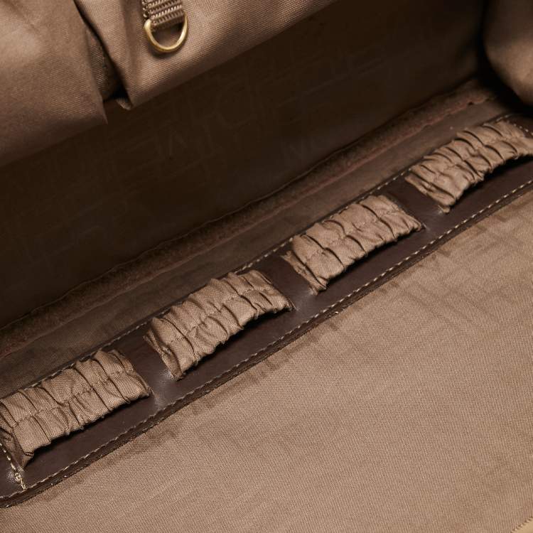 Pre Owned Diane Von Furstenberg Two Tone Brown Fabric and Leather Duffle Bag