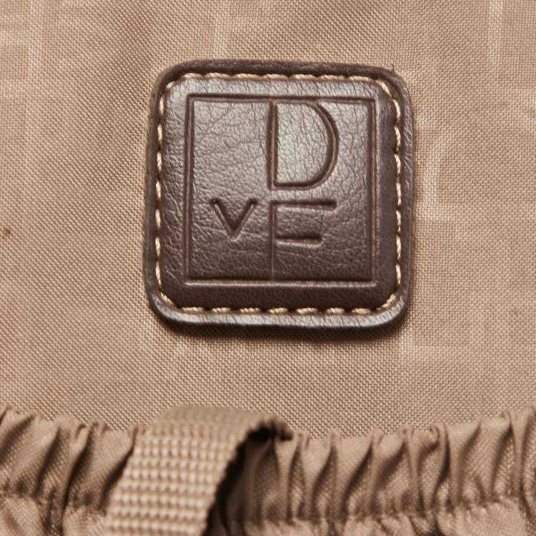 Pre Owned Diane Von Furstenberg Two Tone Brown Fabric and Leather Duffle Bag