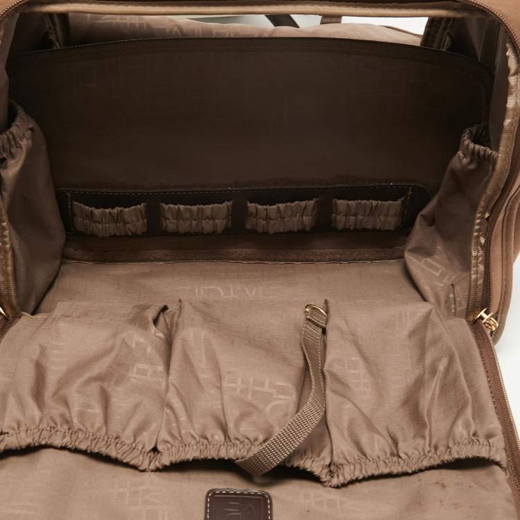 Pre Owned Diane Von Furstenberg Two Tone Brown Fabric and Leather Duffle Bag