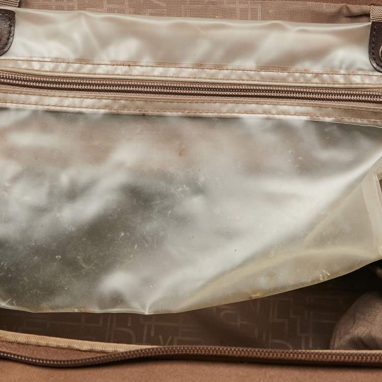 Pre Owned Diane Von Furstenberg Two Tone Brown Fabric and Leather Duffle Bag