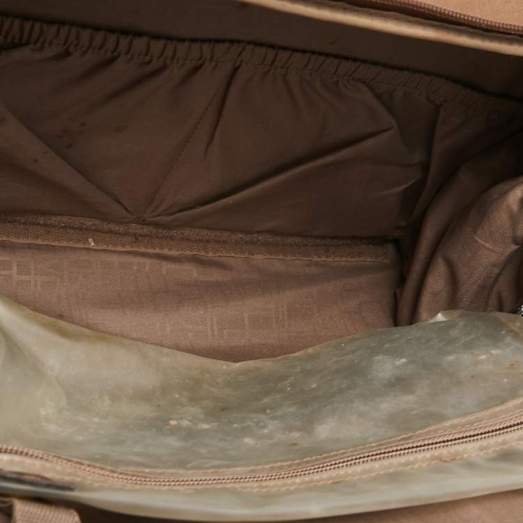 Pre Owned Diane Von Furstenberg Two Tone Brown Fabric and Leather Duffle Bag