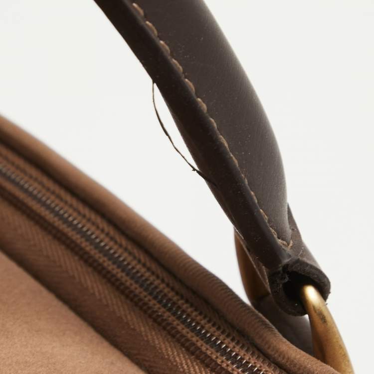 Pre Owned Diane Von Furstenberg Two Tone Brown Fabric and Leather Duffle Bag