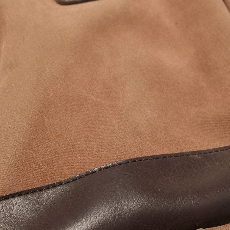 Pre Owned Diane Von Furstenberg Two Tone Brown Fabric and Leather Duffle Bag