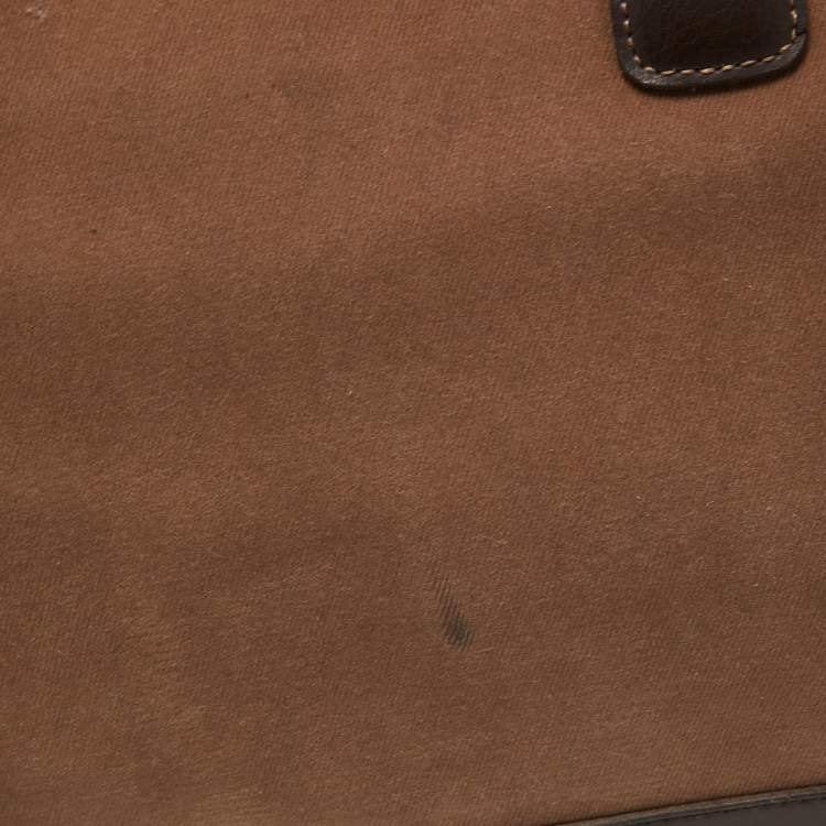 Pre Owned Diane Von Furstenberg Two Tone Brown Fabric and Leather Duffle Bag