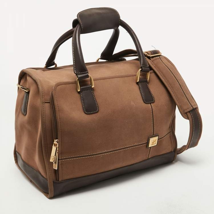 Pre Owned Diane Von Furstenberg Two Tone Brown Fabric and Leather Duffle Bag