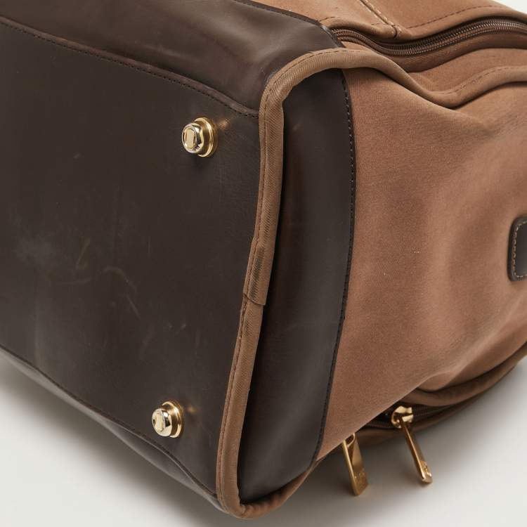Pre Owned Diane Von Furstenberg Two Tone Brown Fabric and Leather Duffle Bag