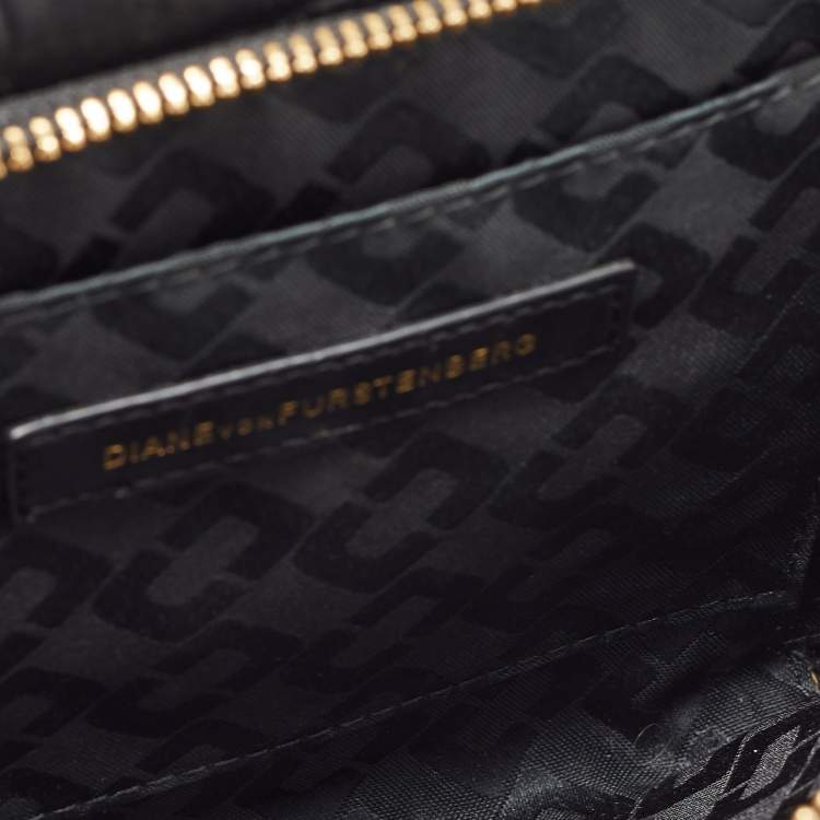 Pre Owned Diane Von Furstenberg Black Croc Embossed Leather 440 Les Crossbody Bag