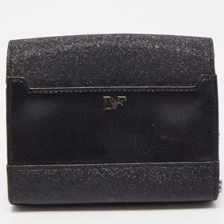 Pre Owned Diane Von Furstenberg Black Glitter Leather Mirco Mini 440 Shoulder Bag