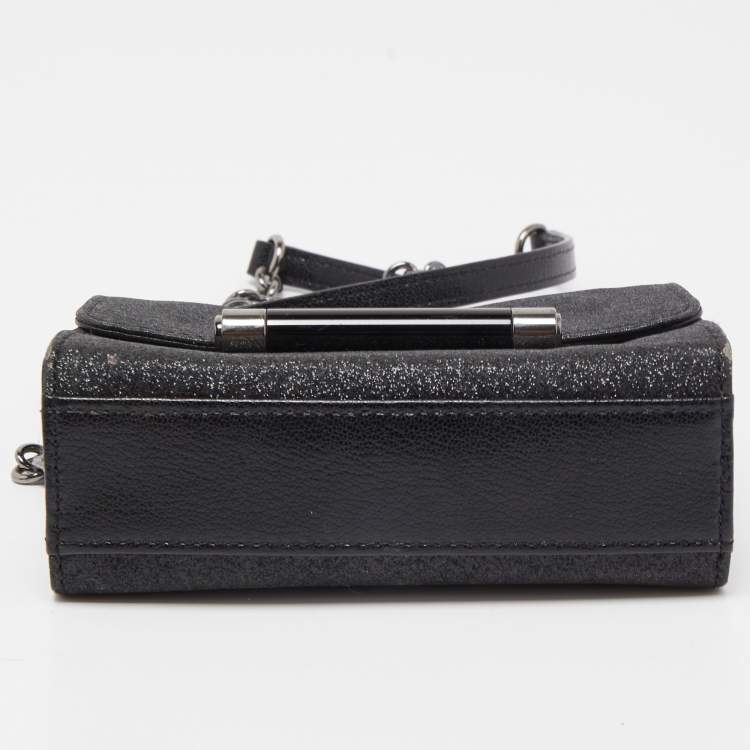 Pre Owned Diane Von Furstenberg Black Glitter Leather Mirco Mini 440 Shoulder Bag