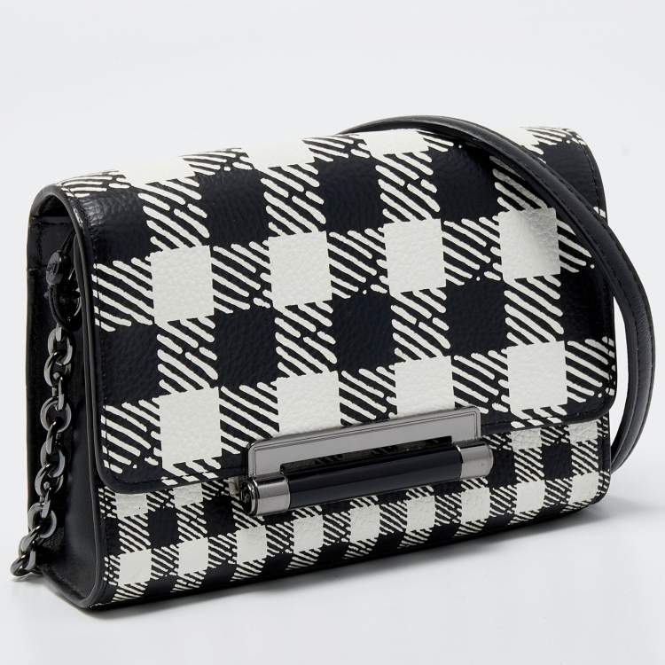 Pre Owned Diane Von Furstenberg Black/White Leather Micro Mini Gingham Shoulder Bag