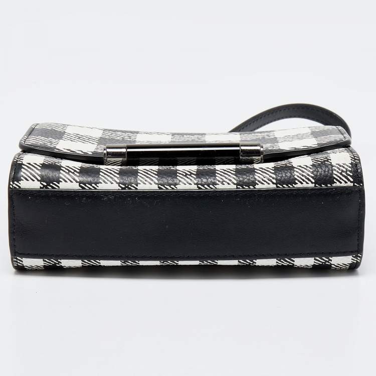 Pre Owned Diane Von Furstenberg Black/White Leather Micro Mini Gingham Shoulder Bag