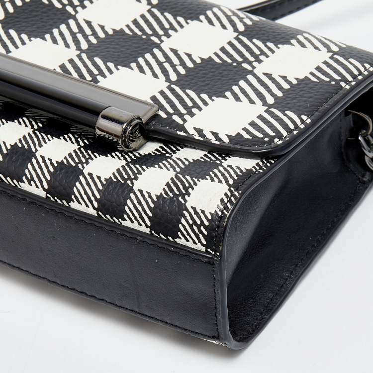 Pre Owned Diane Von Furstenberg Black/White Leather Micro Mini Gingham Shoulder Bag