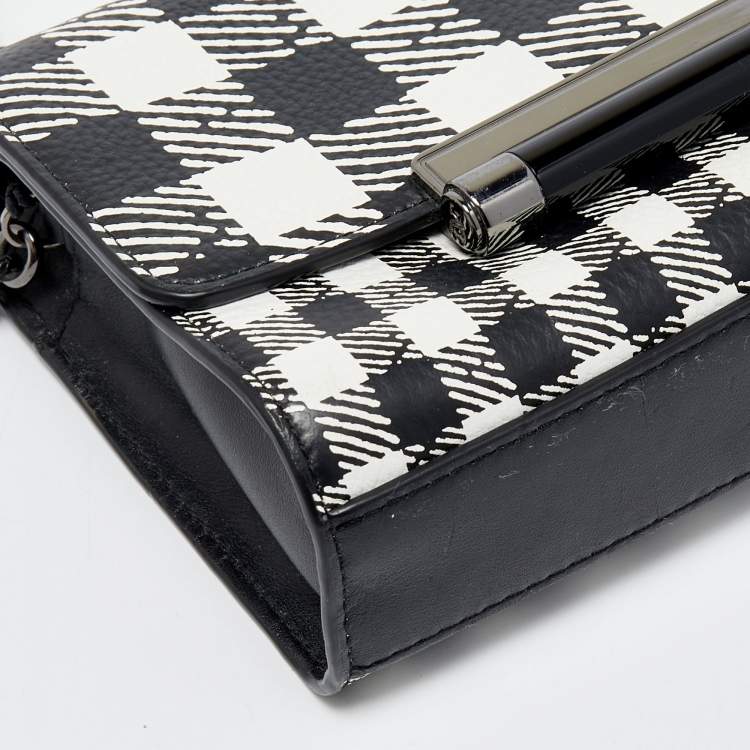 Pre Owned Diane Von Furstenberg Black/White Leather Micro Mini Gingham Shoulder Bag