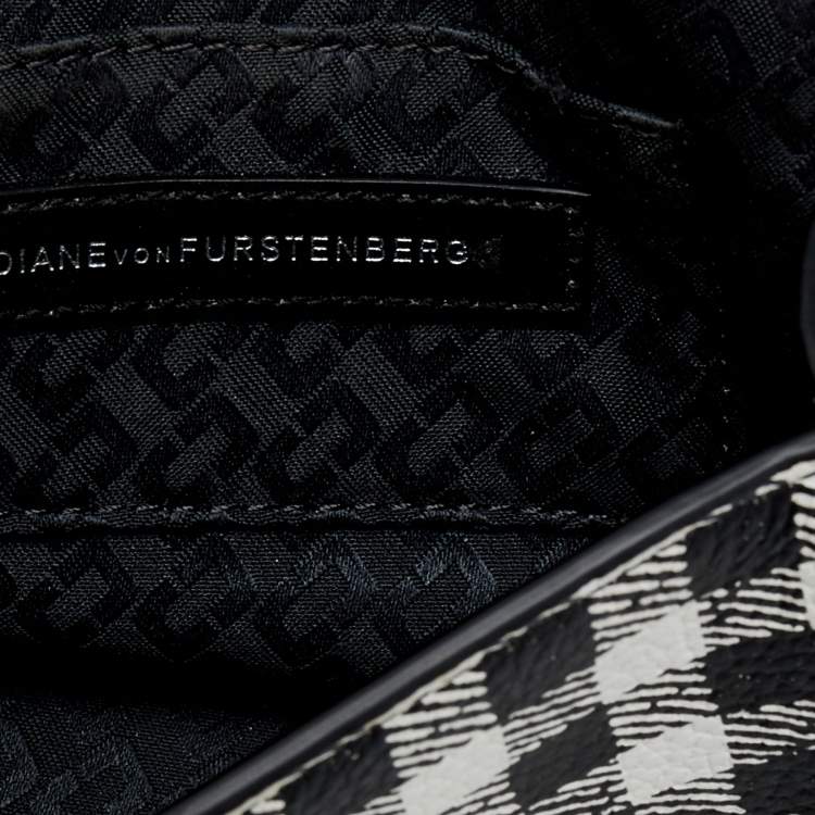 Pre Owned Diane Von Furstenberg Black/White Leather Micro Mini Gingham Shoulder Bag
