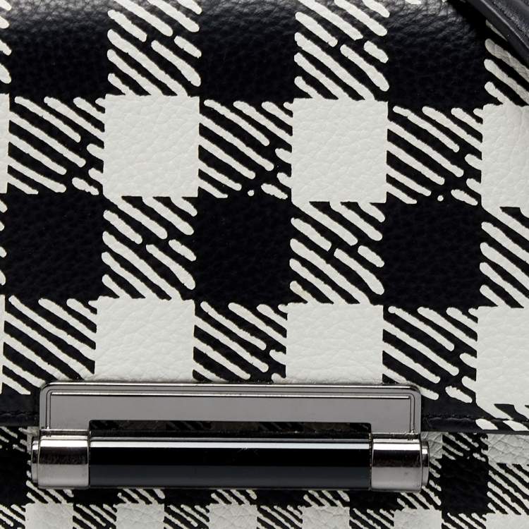 Pre Owned Diane Von Furstenberg Black/White Leather Micro Mini Gingham Shoulder Bag