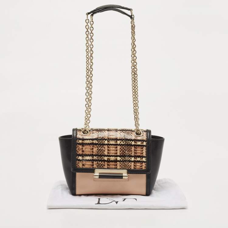 Pre Owned Diane Von Furstenberg Black/Peach Leather and Watersnake Highline Shoulder Bag