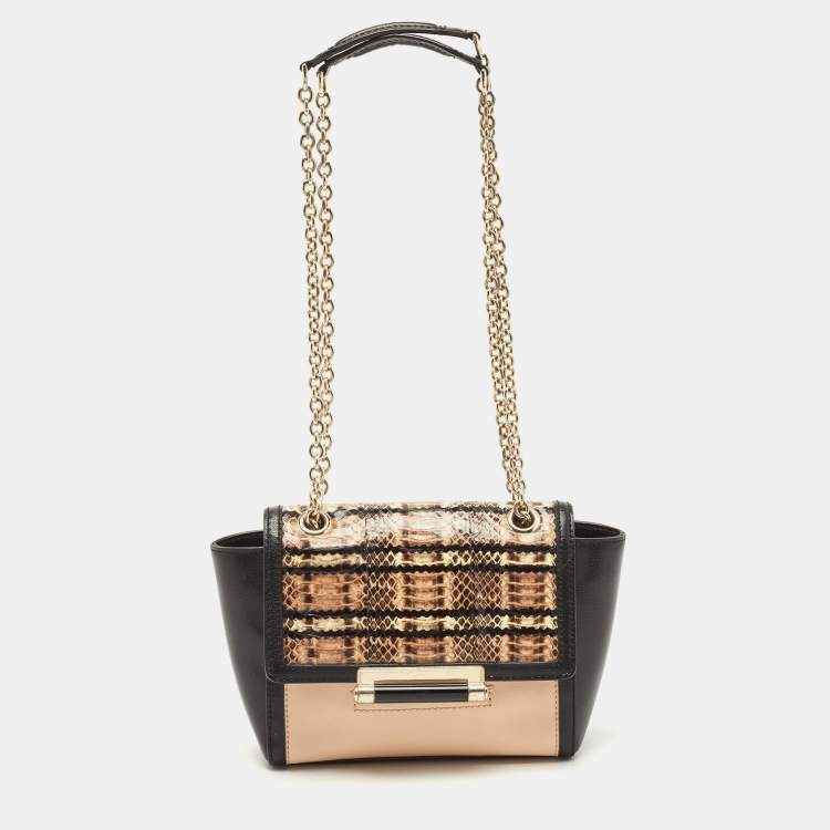 Pre Owned Diane Von Furstenberg Black/Peach Leather and Watersnake Highline Shoulder Bag