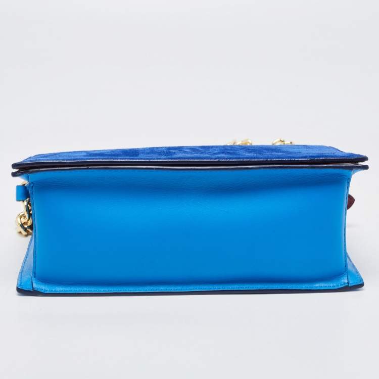 Pre Owned Diane Von Furstenberg Two Tone Blue Leather and Suede Soiree Top Handle Bag