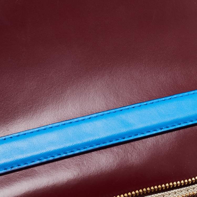 Pre Owned Diane Von Furstenberg Two Tone Blue Leather and Suede Soiree Top Handle Bag
