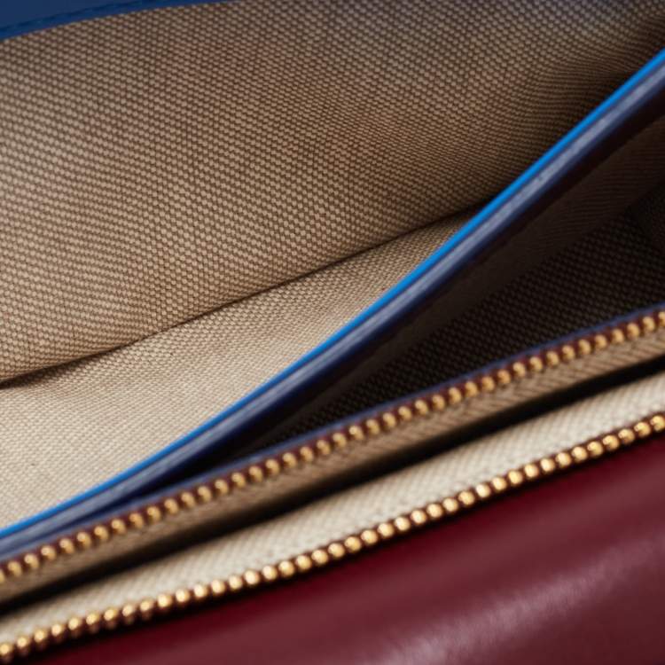 Pre Owned Diane Von Furstenberg Two Tone Blue Leather and Suede Soiree Top Handle Bag