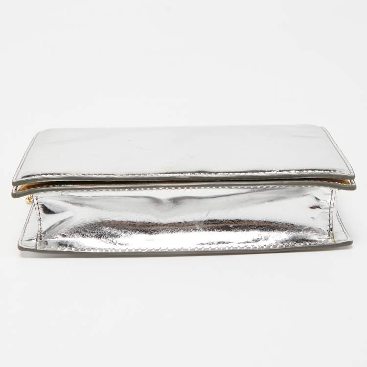 Pre Owned Diane von Furstenberg Silver Laminated Leather Flap Chain Bag