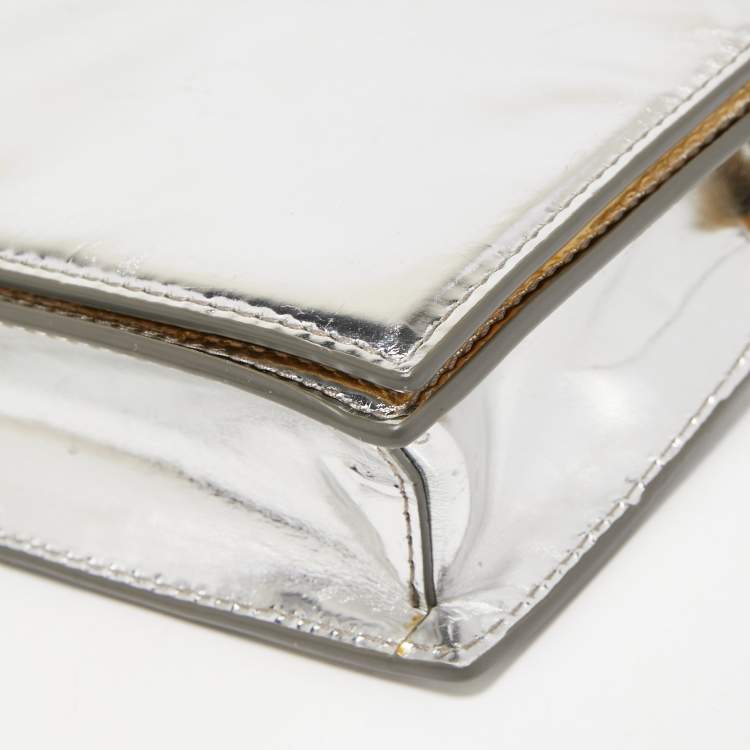 Pre Owned Diane von Furstenberg Silver Laminated Leather Flap Chain Bag