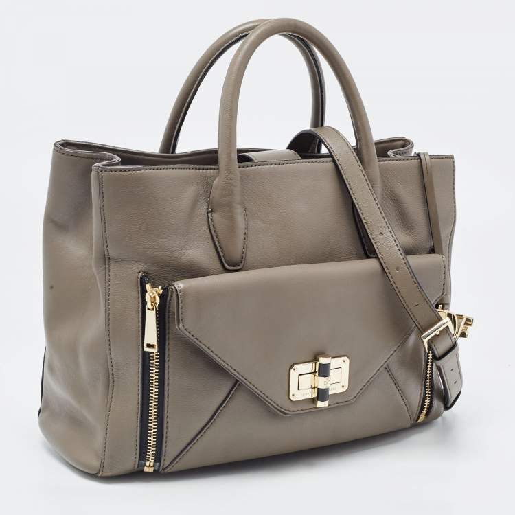 Pre Owned Diane Von Furstenberg Grey Leather Large 440 Gallery Secret Envelope Tote