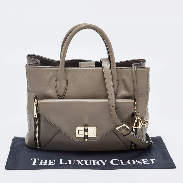 Pre Owned Diane Von Furstenberg Grey Leather Large 440 Gallery Secret Envelope Tote