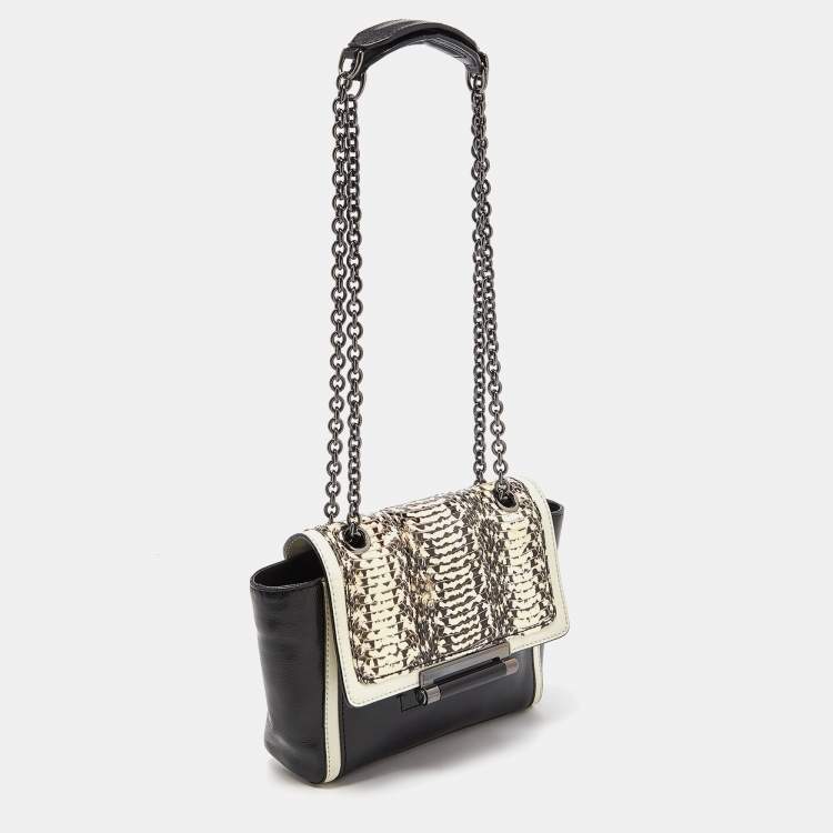 Pre Owned Diane Von Furstenberg Black/White Leather and Watersnake Highline Shoulder Bag