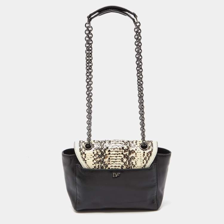 Pre Owned Diane Von Furstenberg Black/White Leather and Watersnake Highline Shoulder Bag