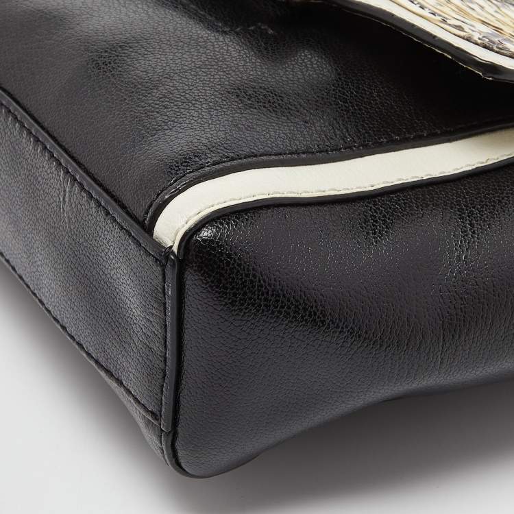 Pre Owned Diane Von Furstenberg Black/White Leather and Watersnake Highline Shoulder Bag