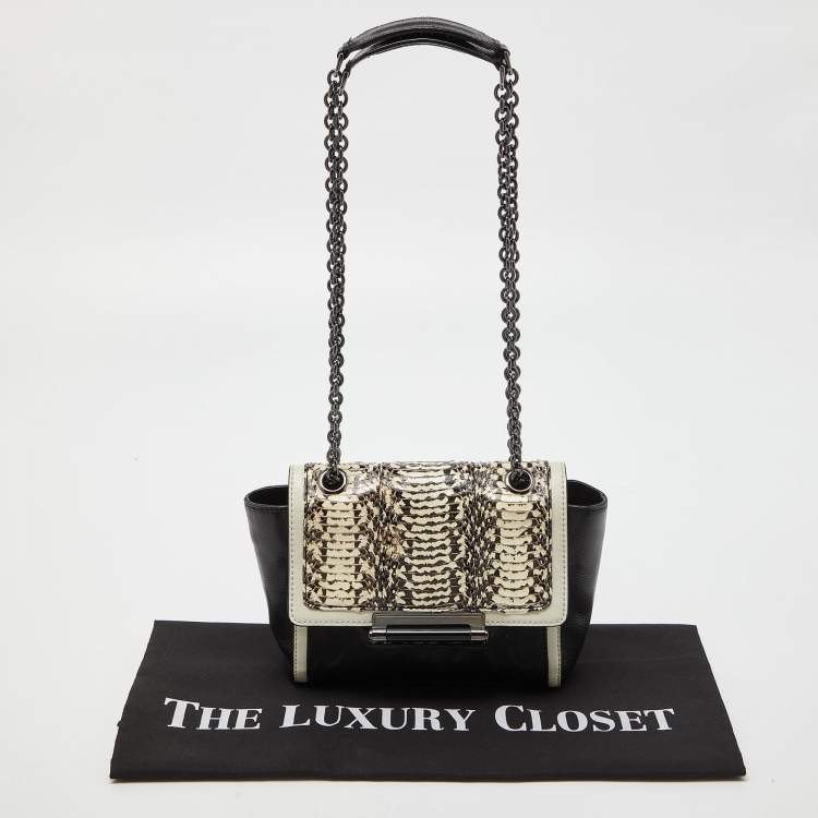 Pre Owned Diane Von Furstenberg Black/White Leather and Watersnake Highline Shoulder Bag